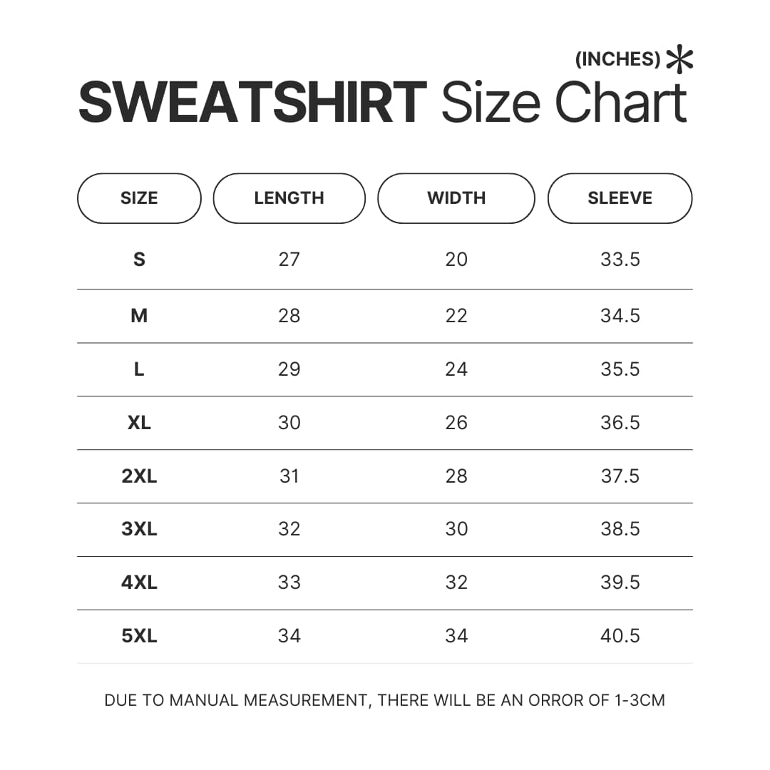 Sweatshirt Size Chart - John Wick Merch
