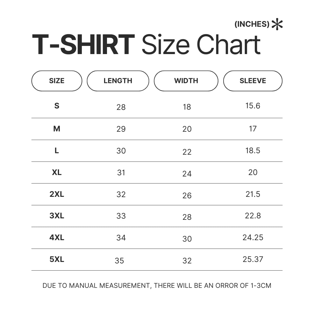 T shirt Size Chart - John Wick Merch