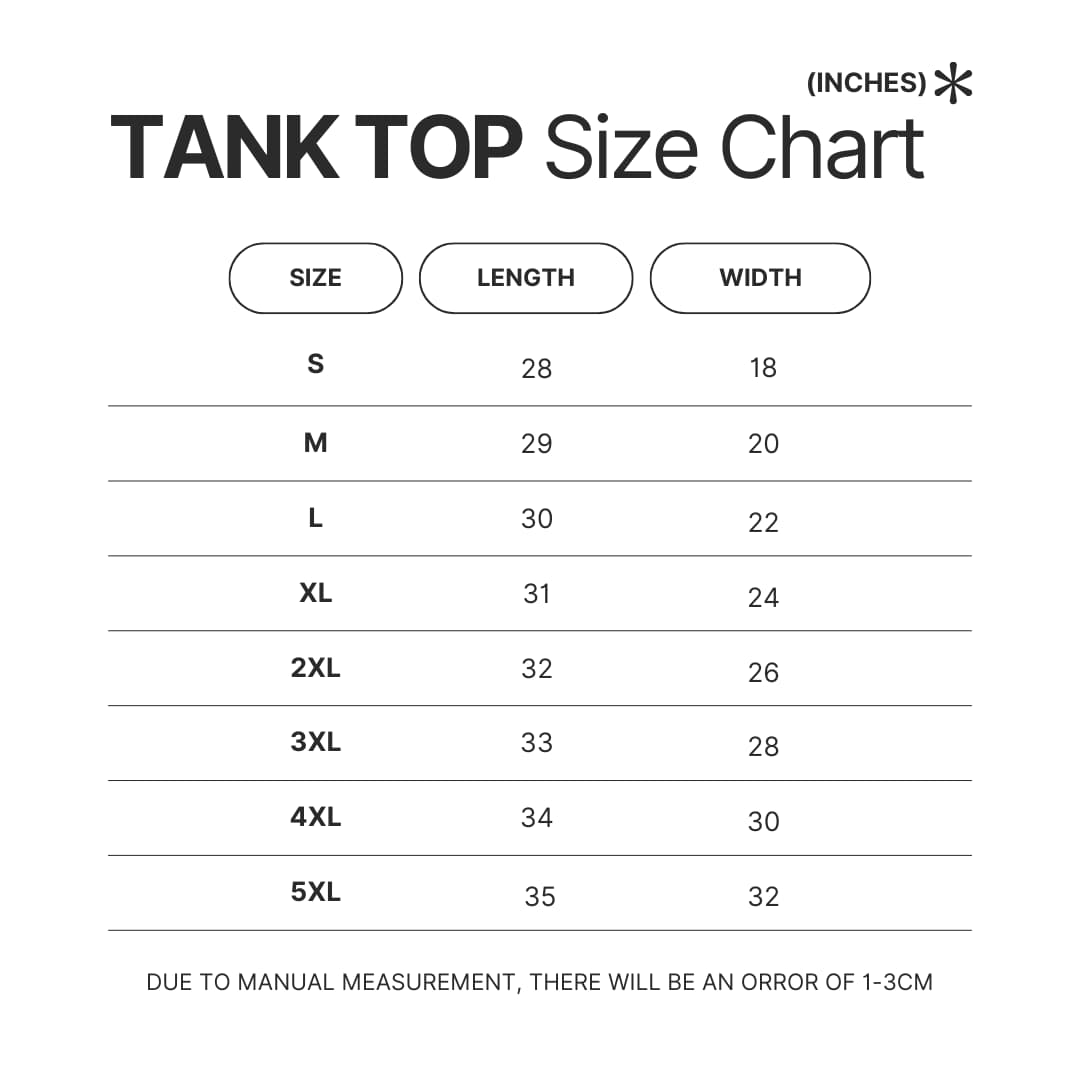Tank Top Size Chart - John Wick Merch